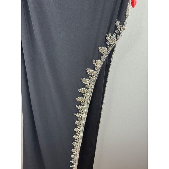 MAC DUGGAL Black Maxi DRESS Size 2 Rhinestone Side Slit Cami Bodycon 42002 New - Picture 6 of 8